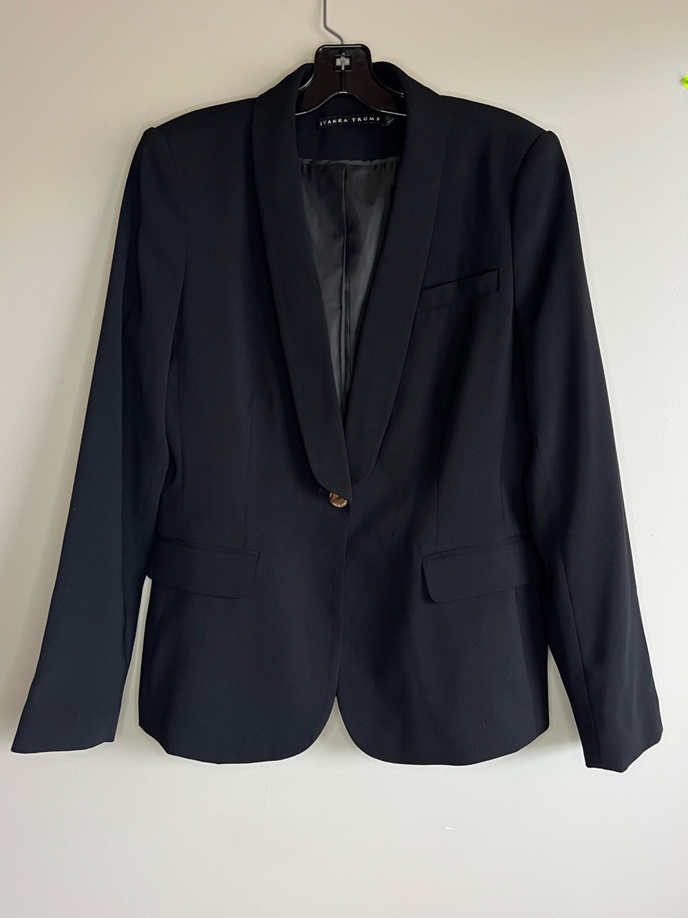 Ivanka Trump Black Blazer Size 10 Shawl Collar Gold Button Career